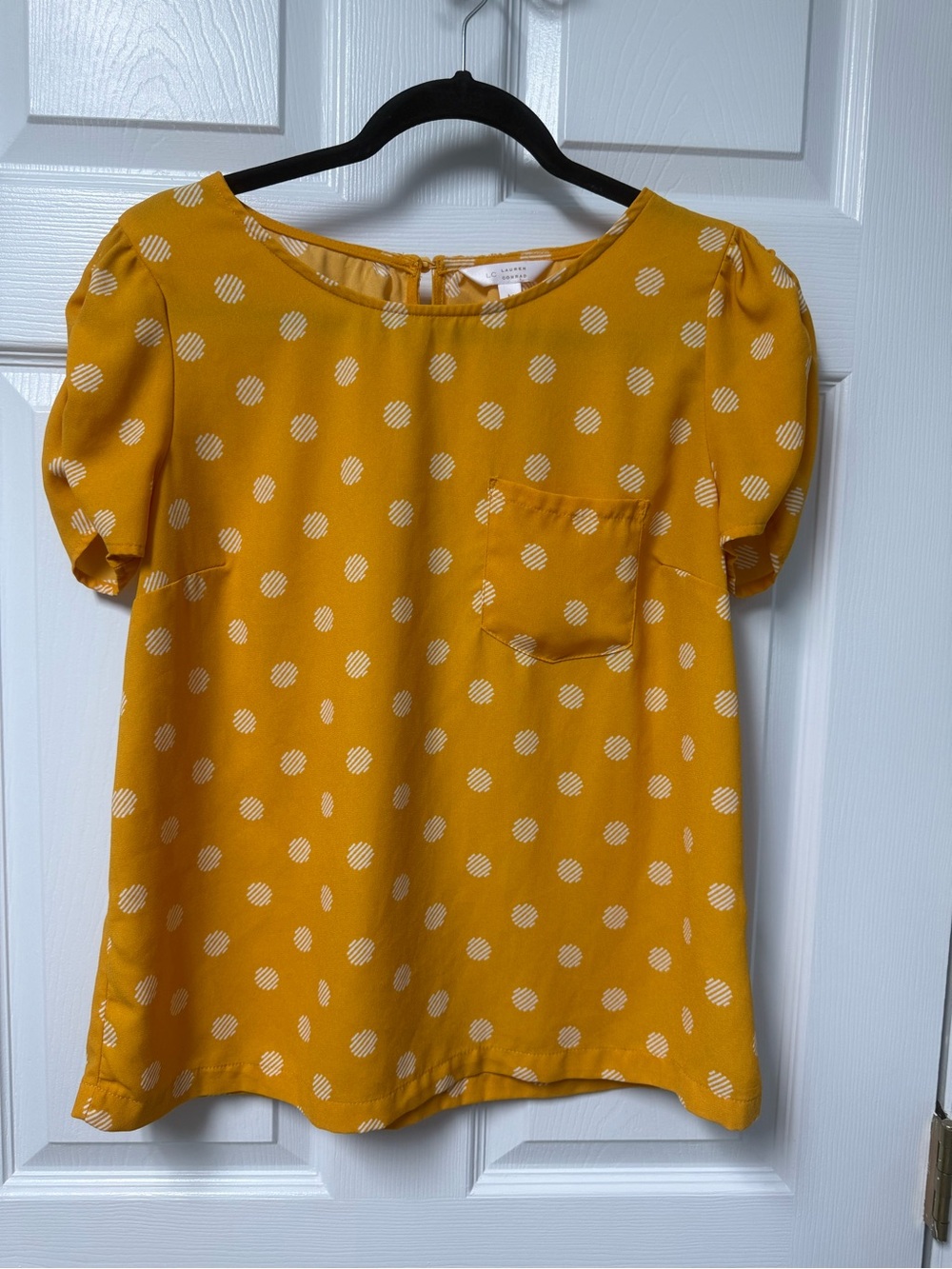 LC Lauren Conrad Yellow Polka Dot Short Sleeve Blouse